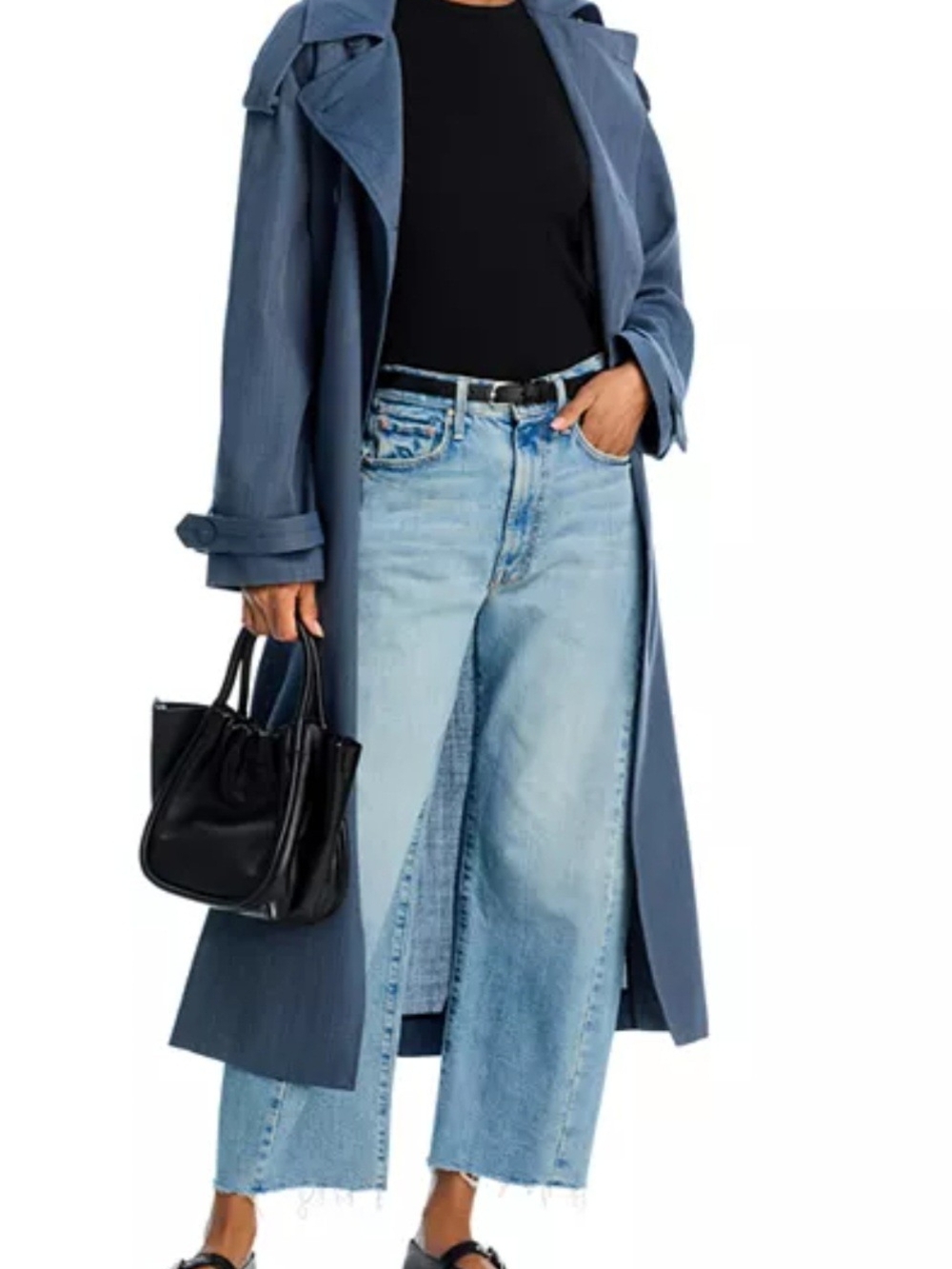 MOTHER Light Blue Wide Leg Jeans with Raw Hem
